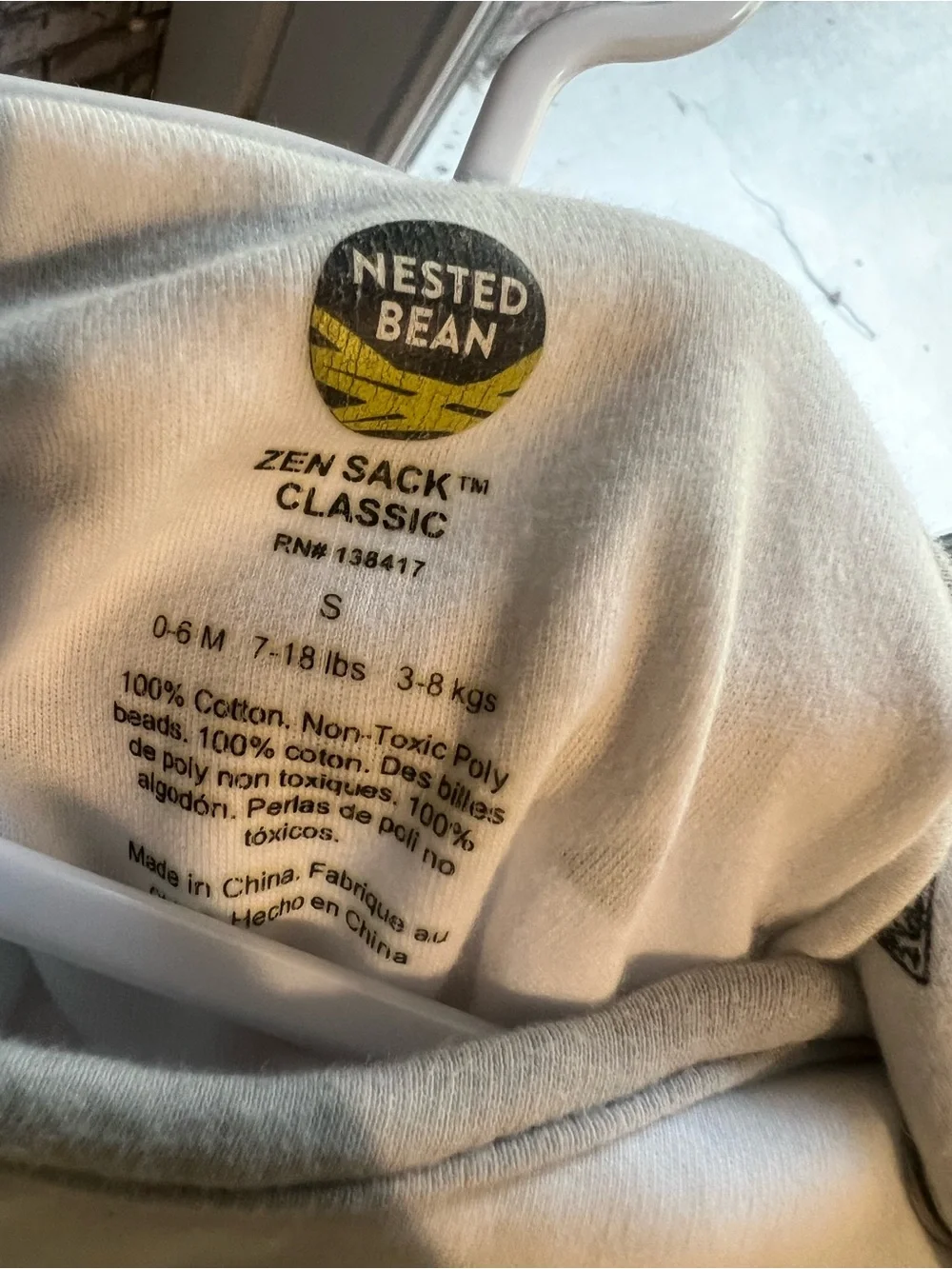 Baby Sleep Sack - White with Gray Chick Design nested bean 0-6 M